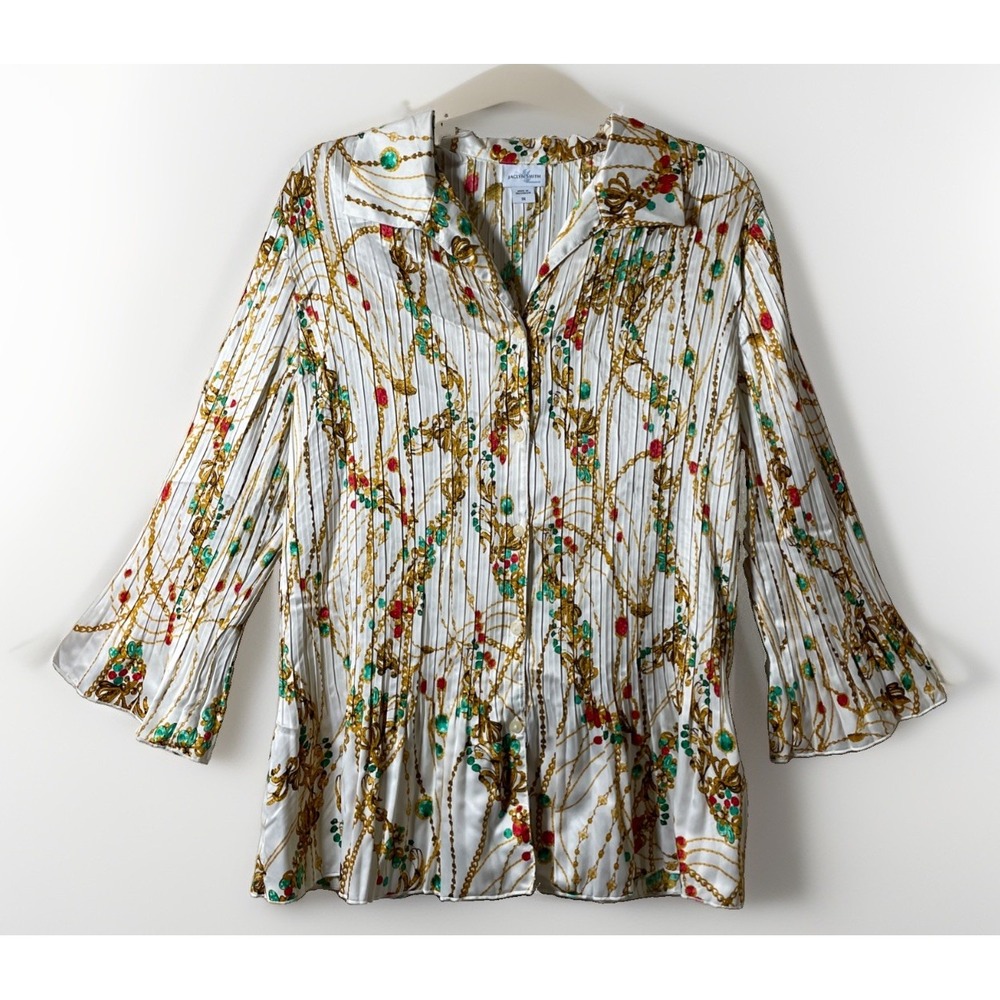 Jaclyn Smith Accordion Crinkled Flare3/4 Sleeve Button Up Blouse Women's XL